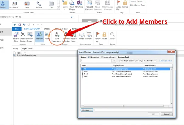add members outlook