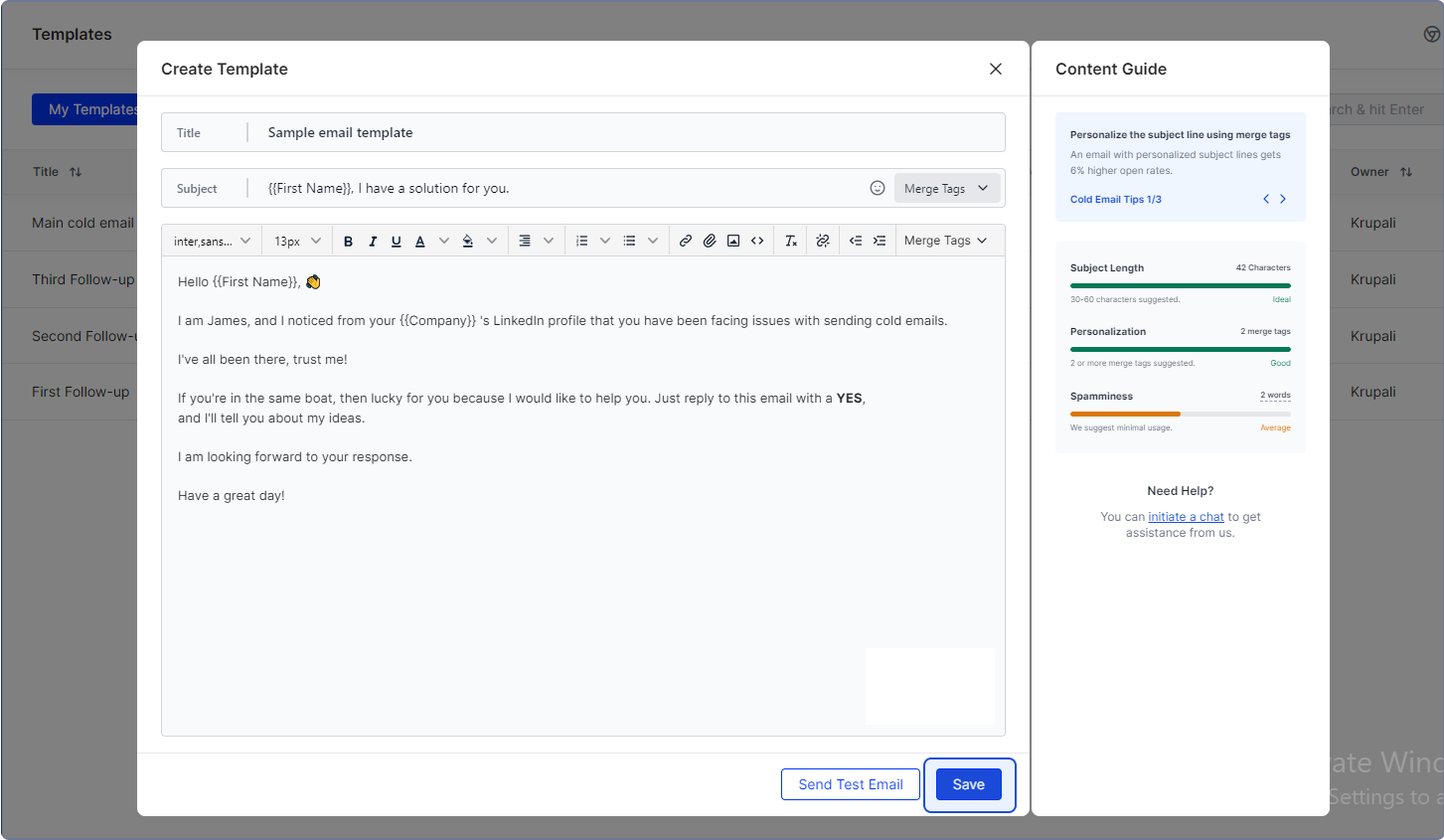 Create and save your email template 