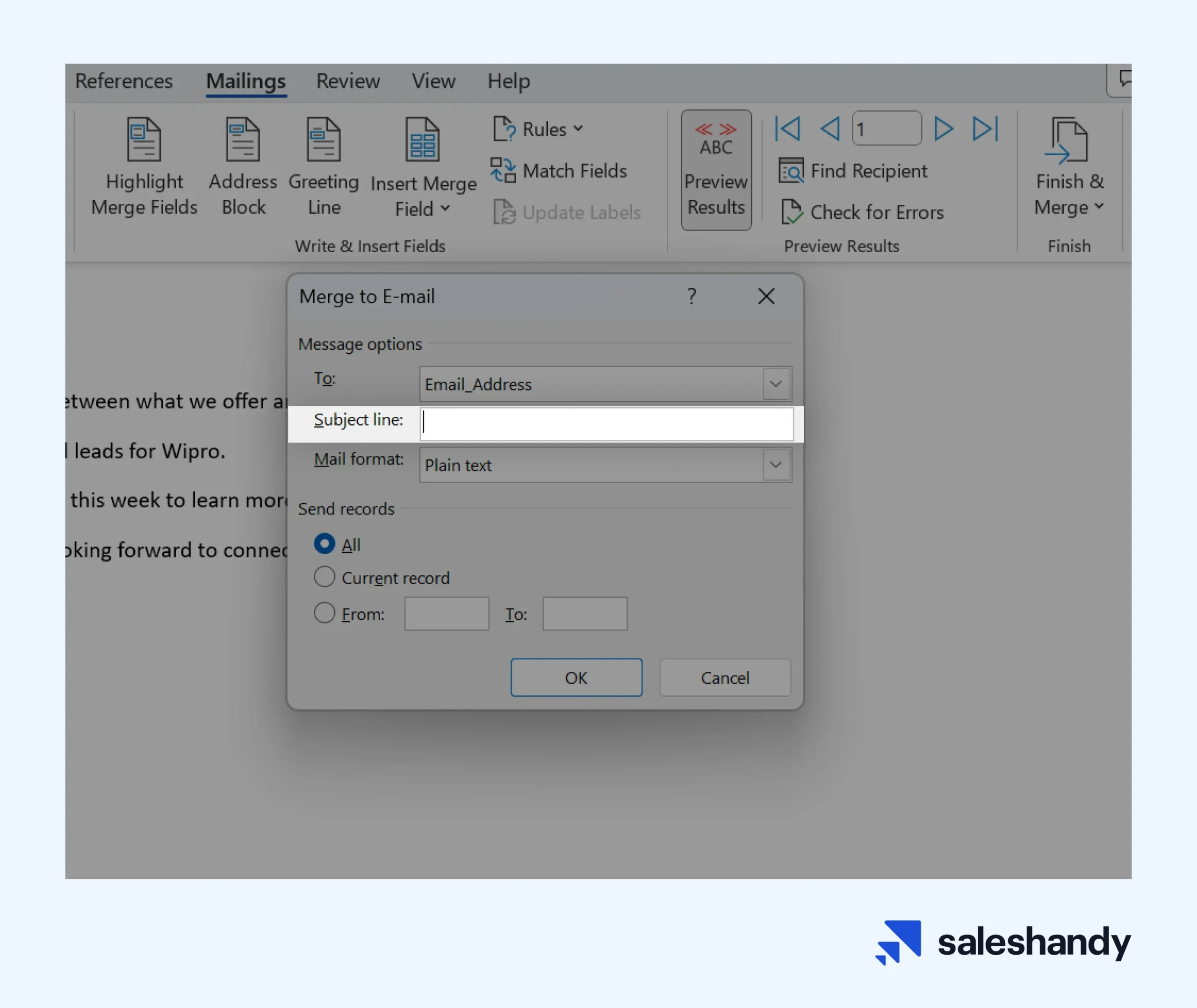 add subject line in email