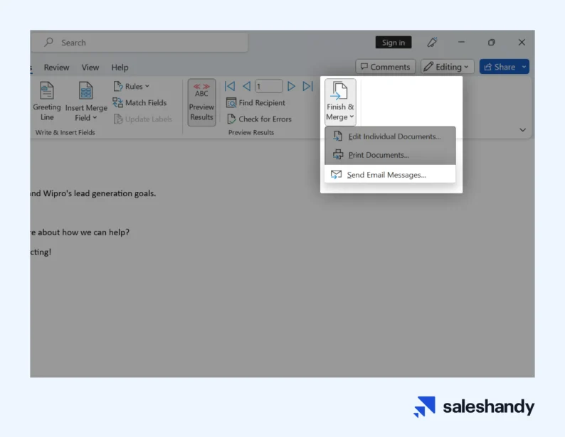 finish mail merge