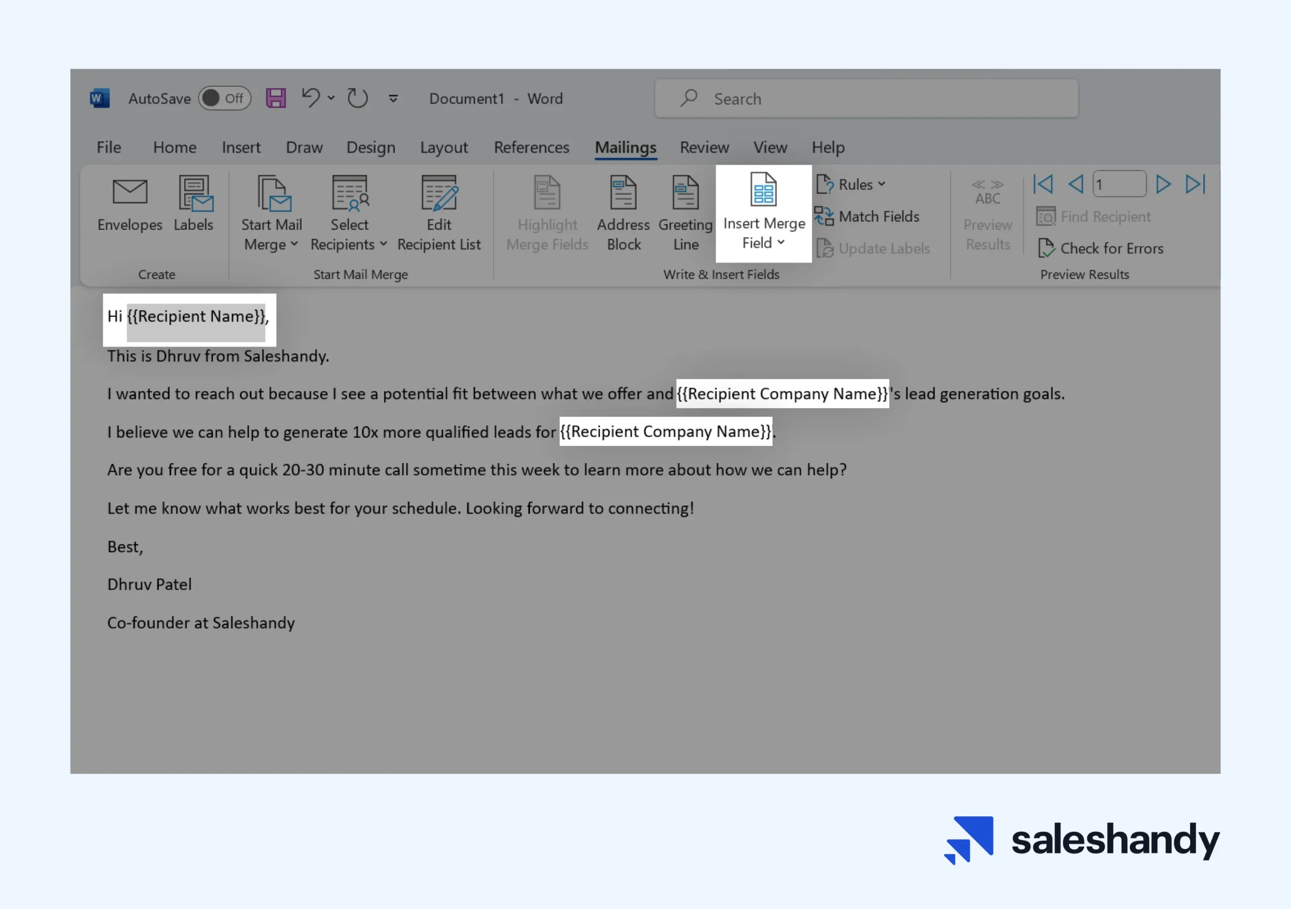 insert merge fields in email