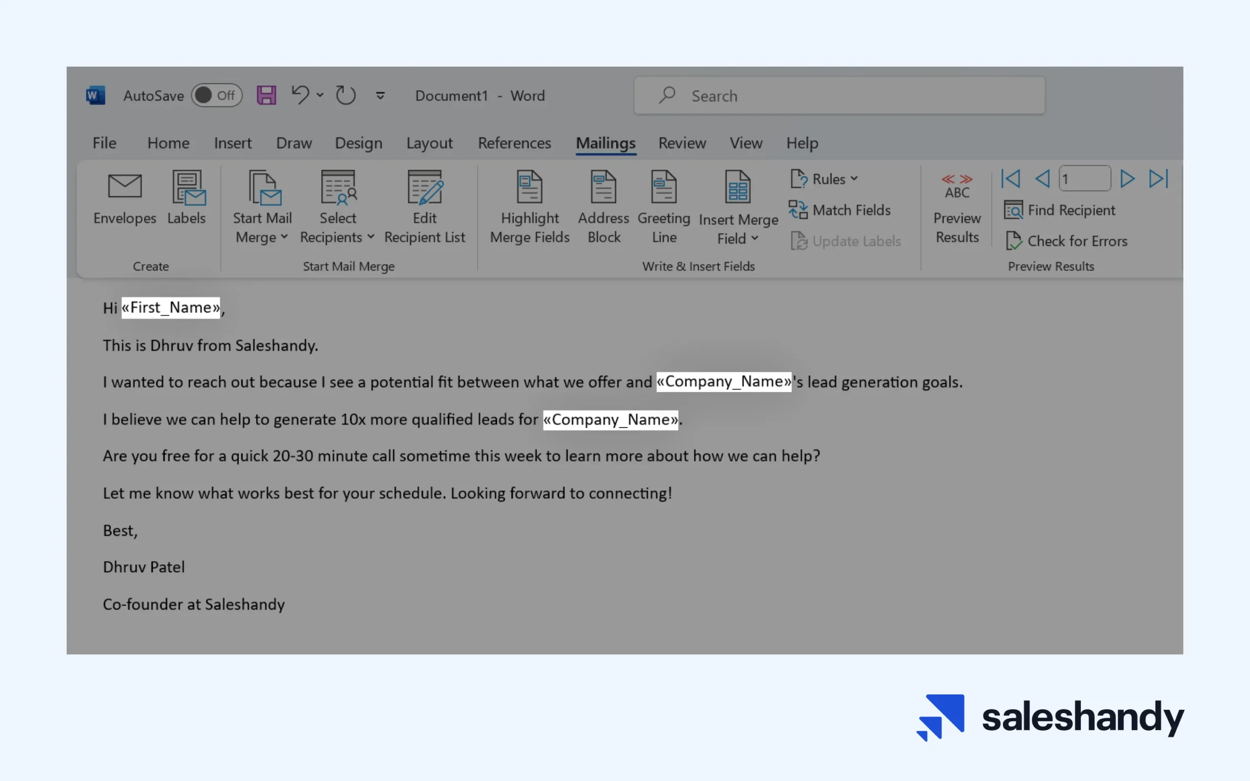 Merge fields in an email