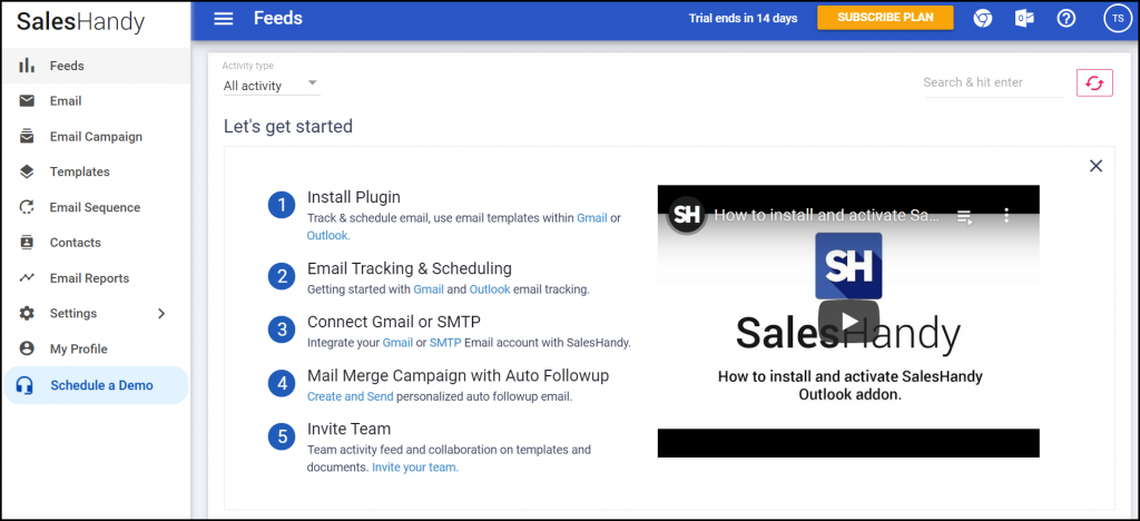 saleshandy dashboard