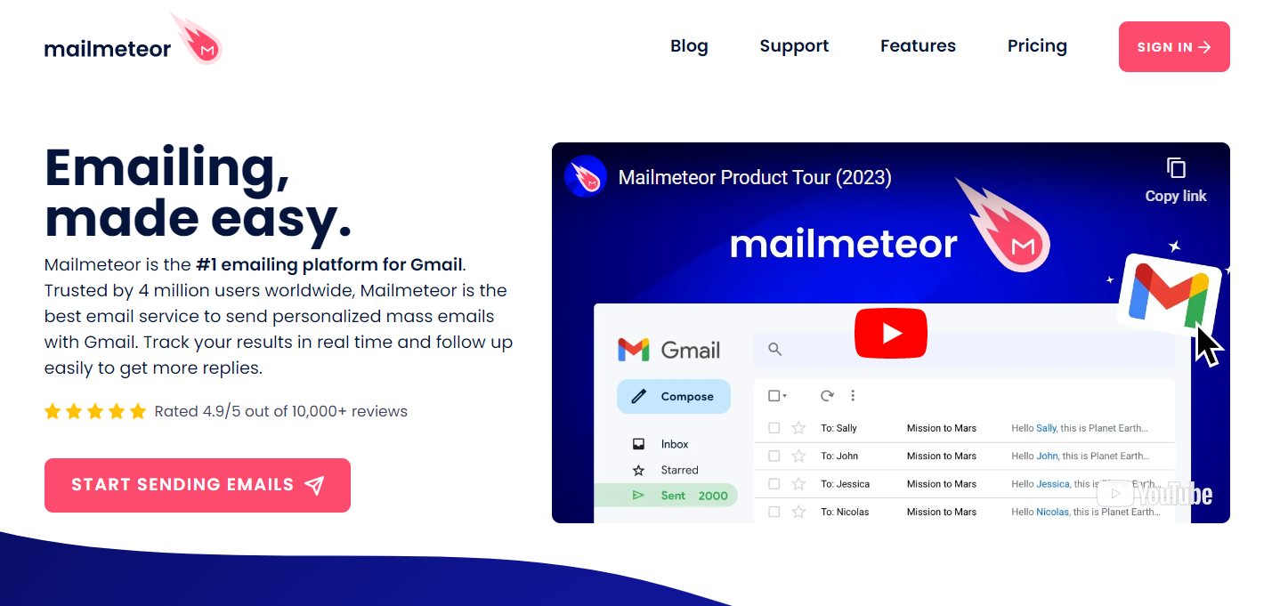 a screenshot of the Mailmeteor's website