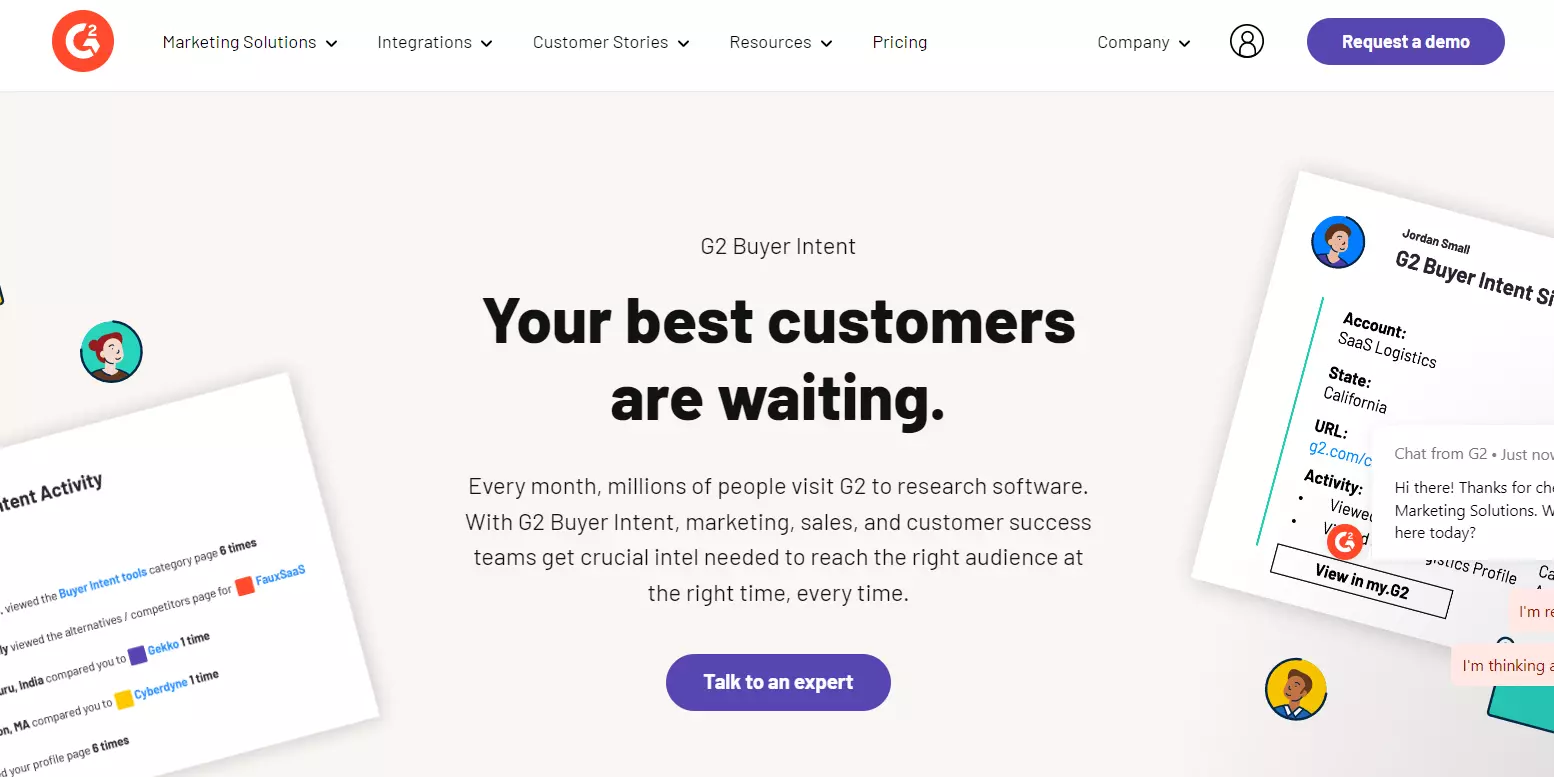 a screenshot of the g2's website