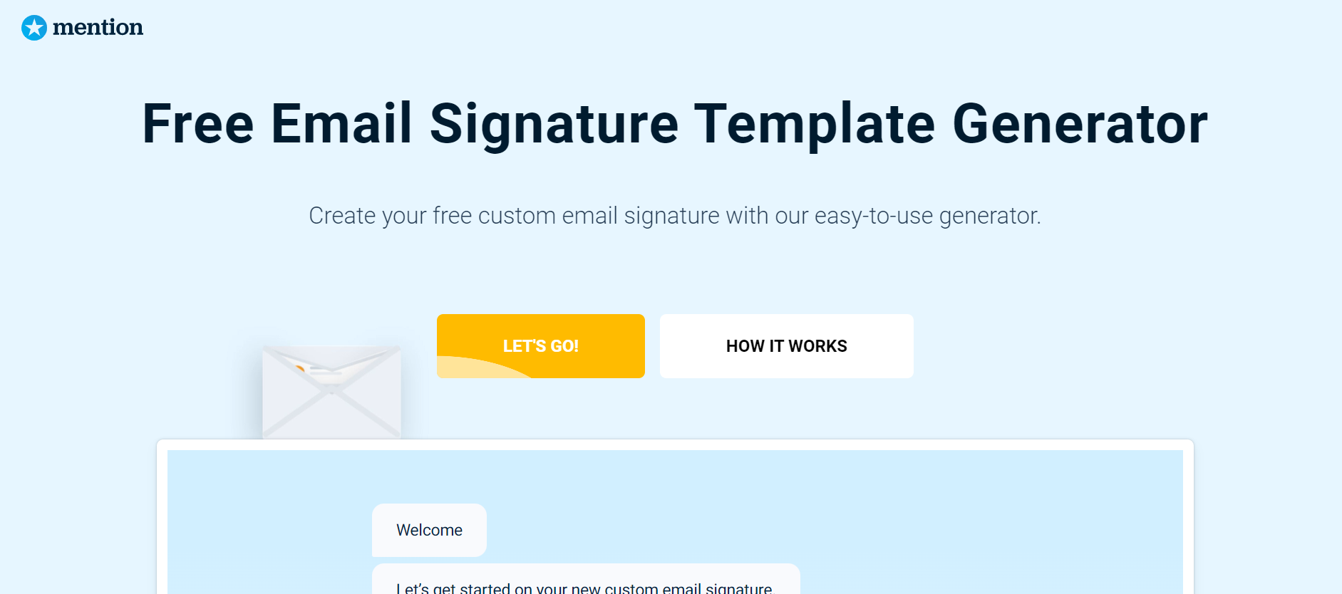 A screenshot of the Mention email signature generator website