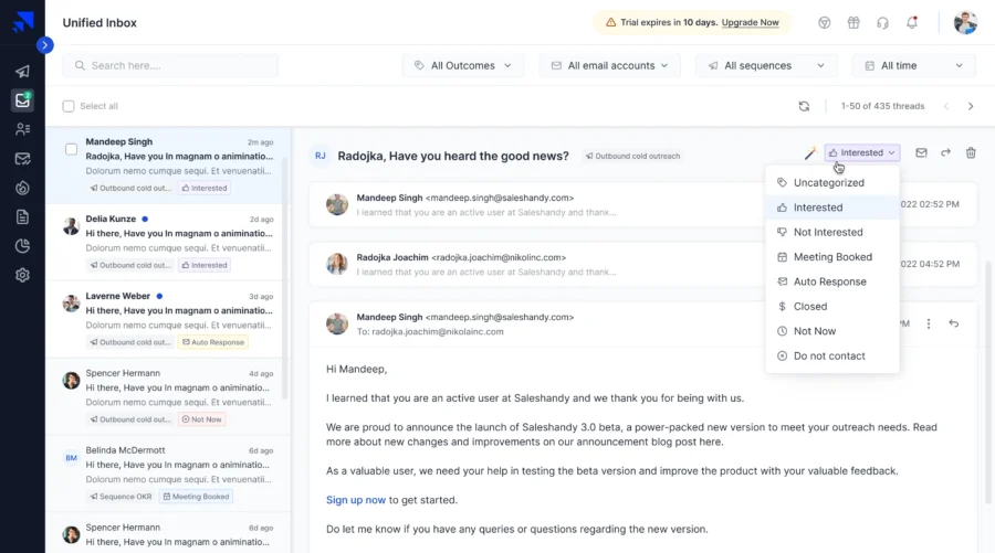 prospect outcome in prospect status