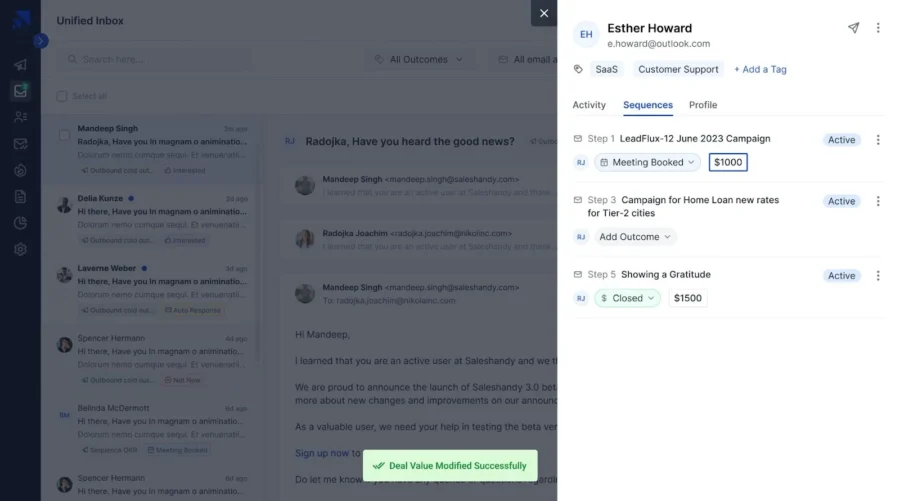 modify deal value in the unified inbox