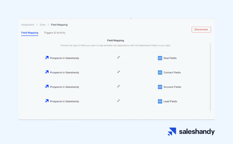 Saleshandy Zoho field mapping