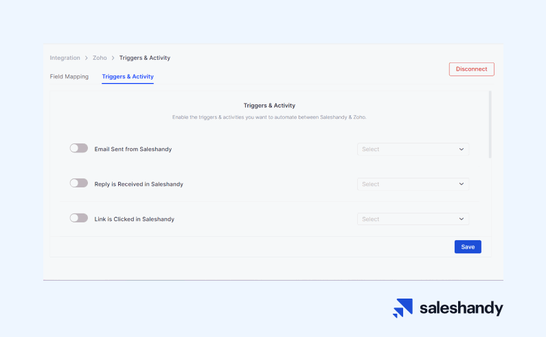 triggers and actions in saleshandy zoho integration
