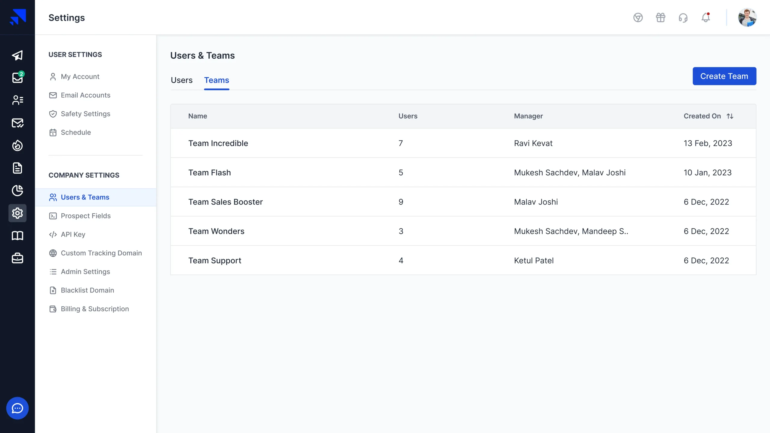 team management in saleshandy