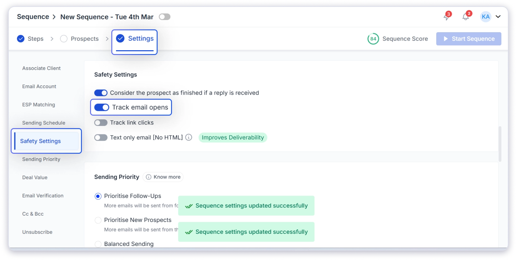Enable email tracking in Saleshandy