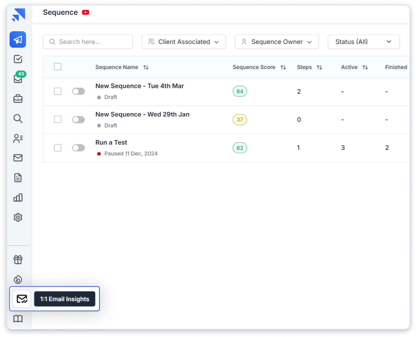 Choose 1:1 Email insights