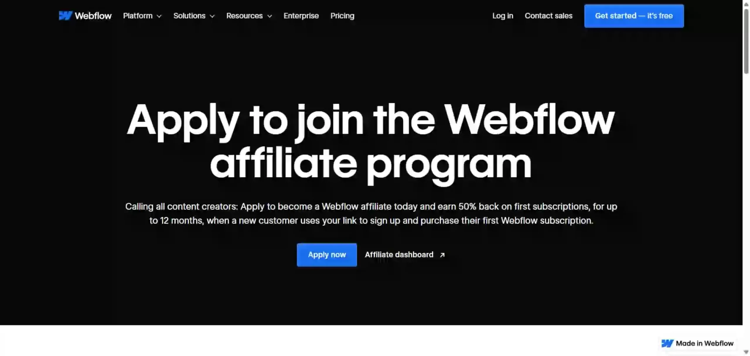 webflow affiliate program