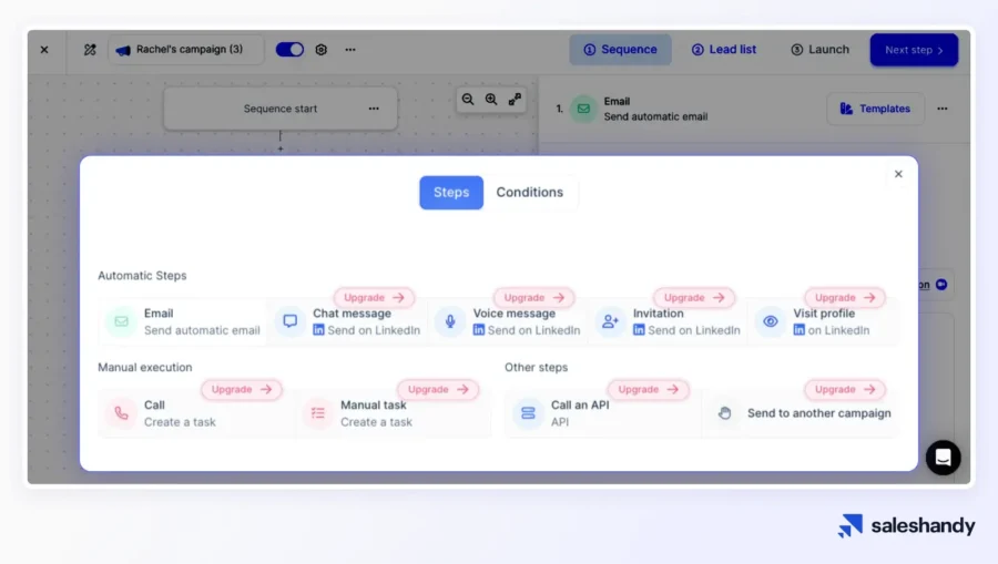 Screenshot of cold outreach sequence in Lemlist
