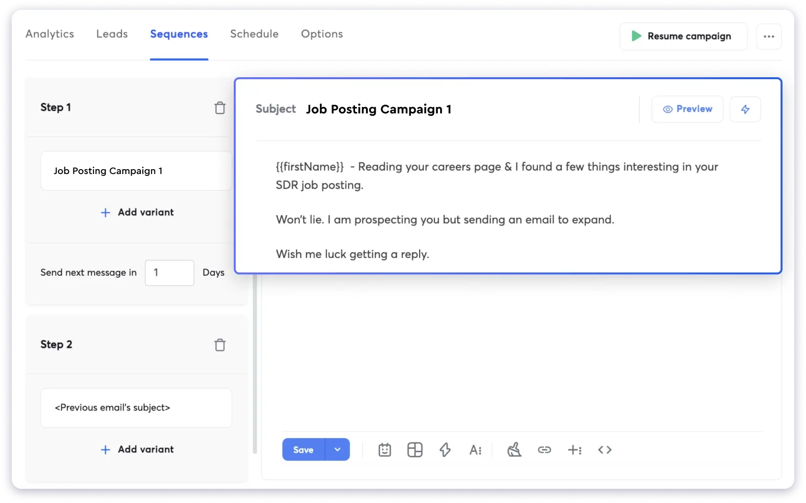 Instantly's campaign builder