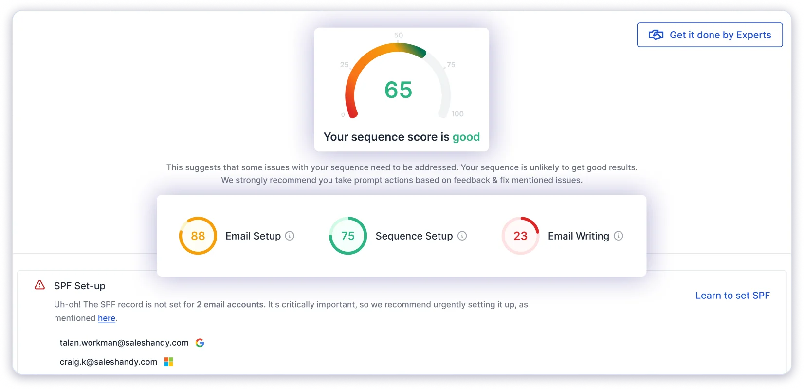 Sequence Score is a unique deliverability feature in Saleshandy.