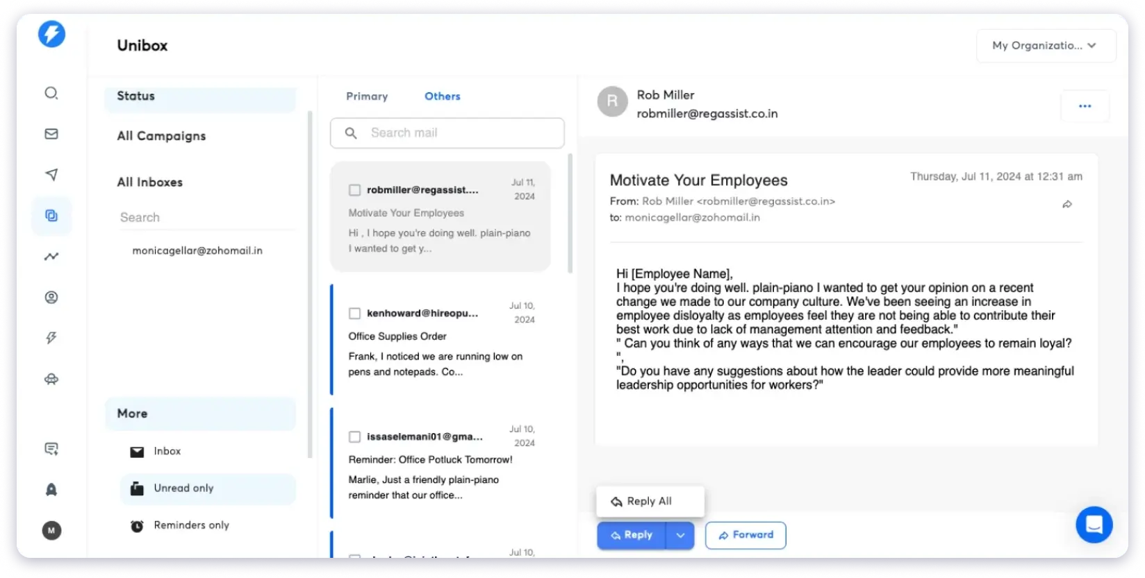 Instantly dashboard