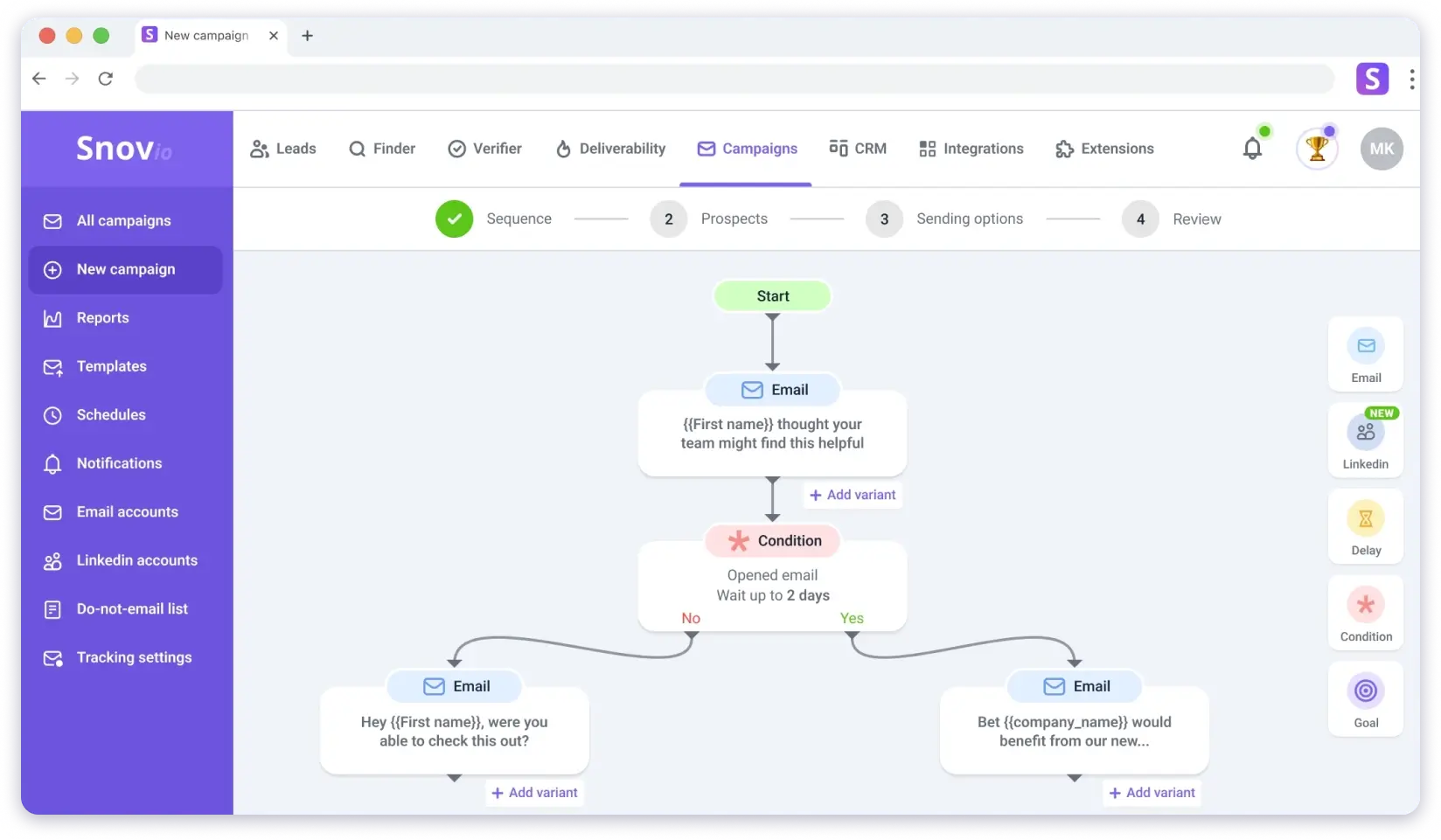 Snovio cold email campaign