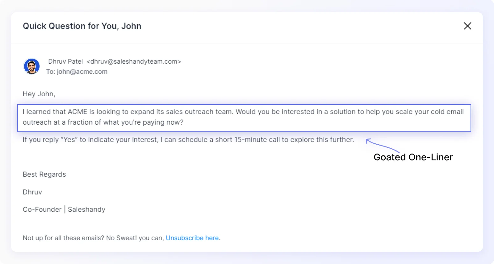Goated One-Liner cold email framework