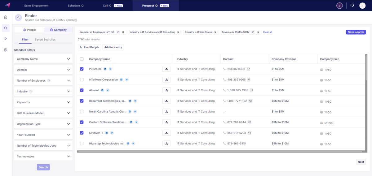Klenty dashboard