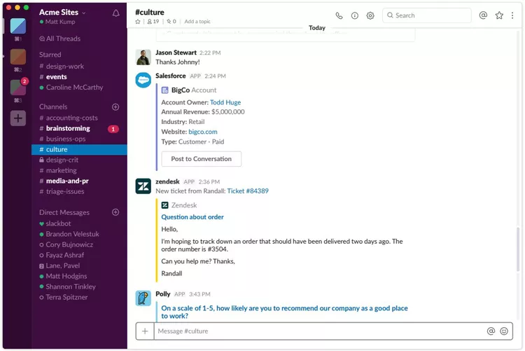 Slack dashboard