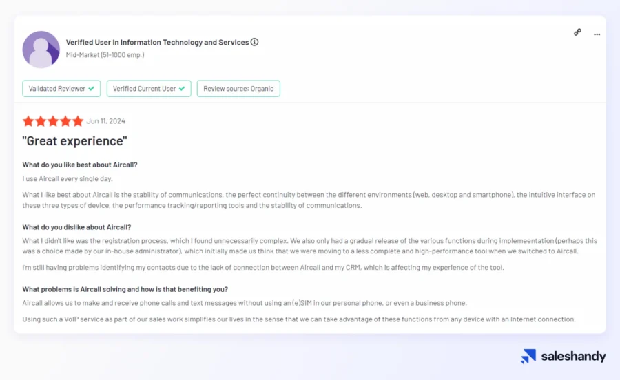 Cold Calling tool for SDRs - Aircall Review