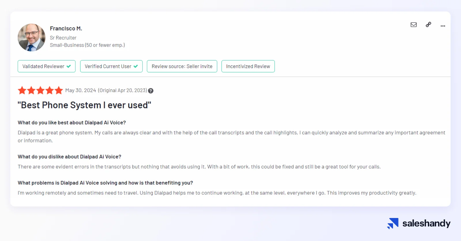 Cold calling tool for SDRs - Dialpad Review
