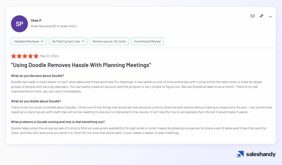 Appointment scheduling tool for SDRs - Doodle Review