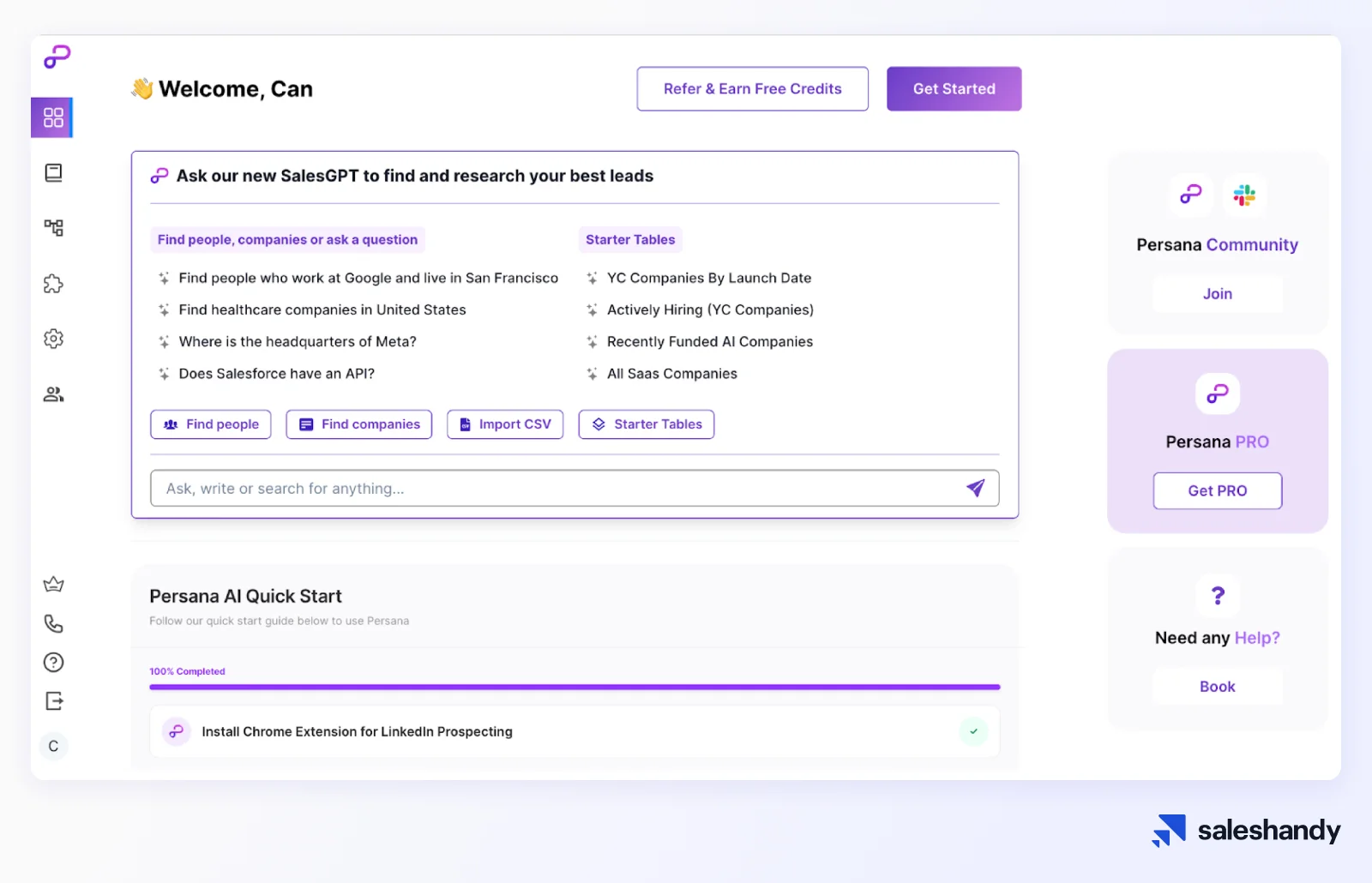Prospecting and Email Outreach Tools for SDRs - Persana AI dashboard