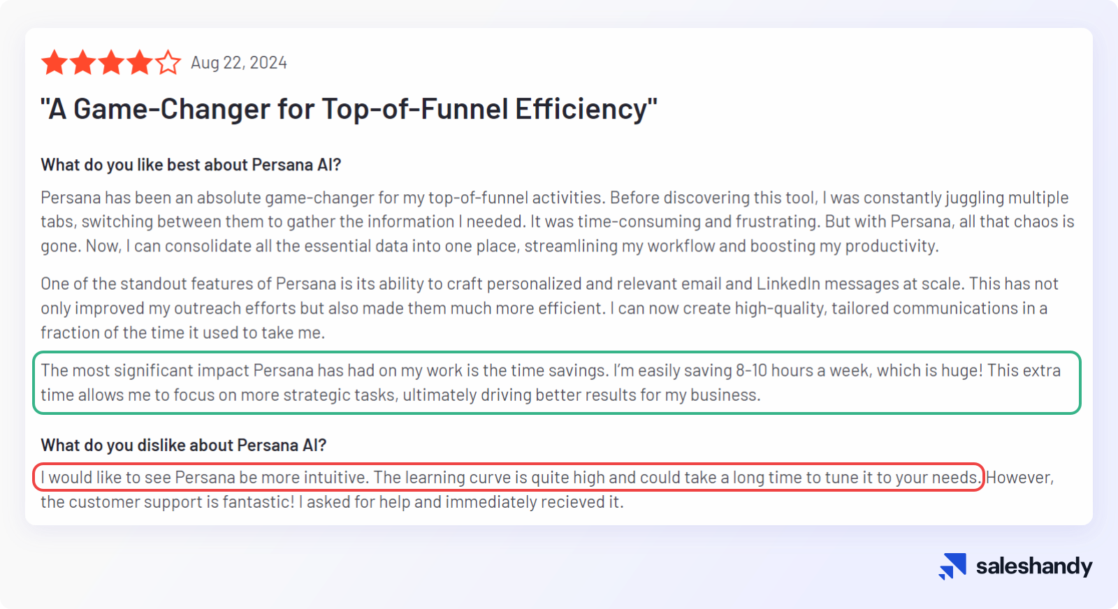 User review of Persana.ai