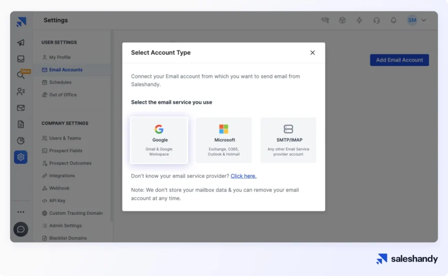 Connect your email accounts in Saleshandy