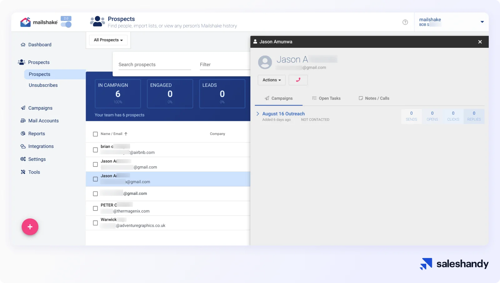Mailshake dashboard