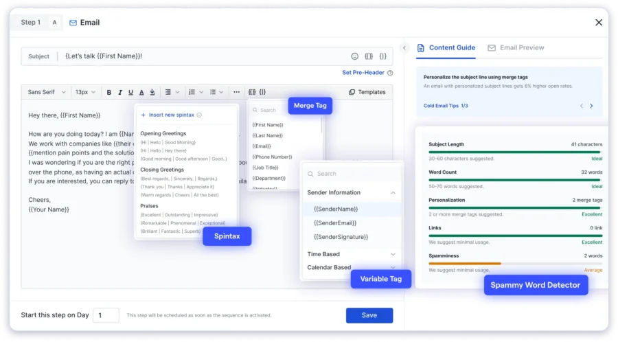 saleshandy personalization features