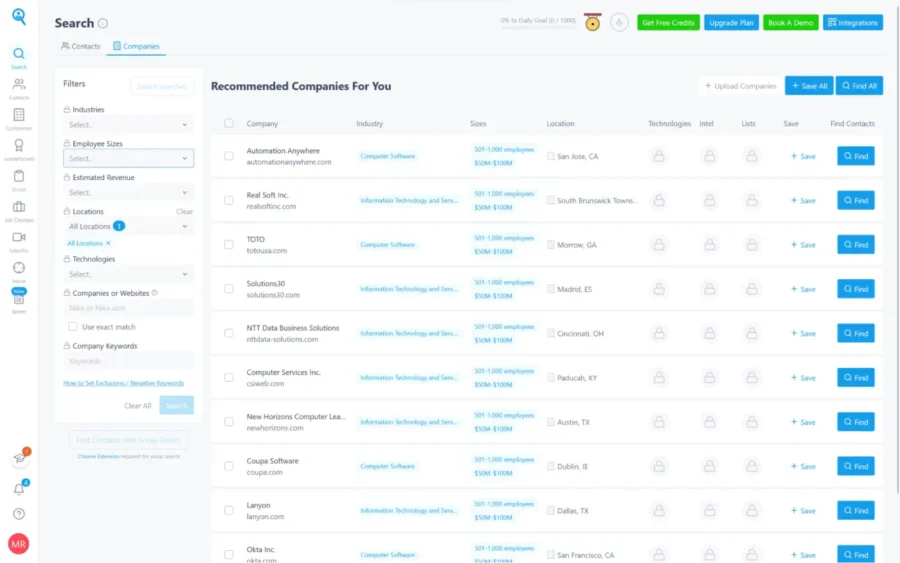 Seamless.AI is an enterprise level platfrom that can help you with company research data.