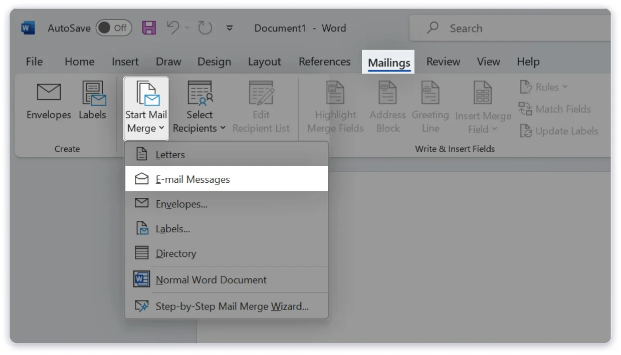 start mail merge in outlook