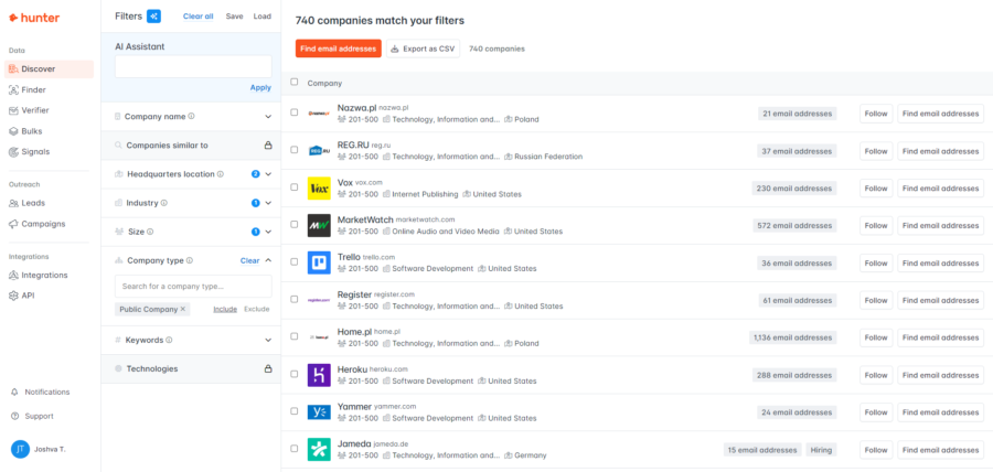 Hunter.io is a great Lead411 alternatives for beginners.