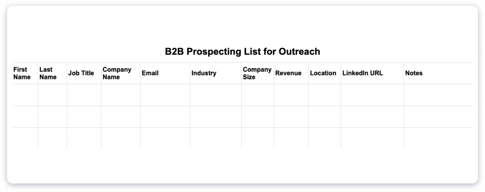 Prospecting list template for outreach