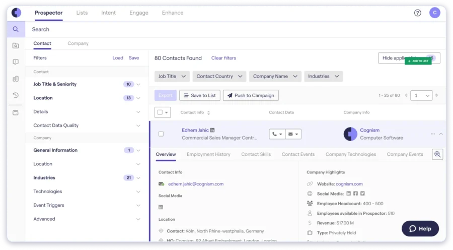 Cognism Dashboard