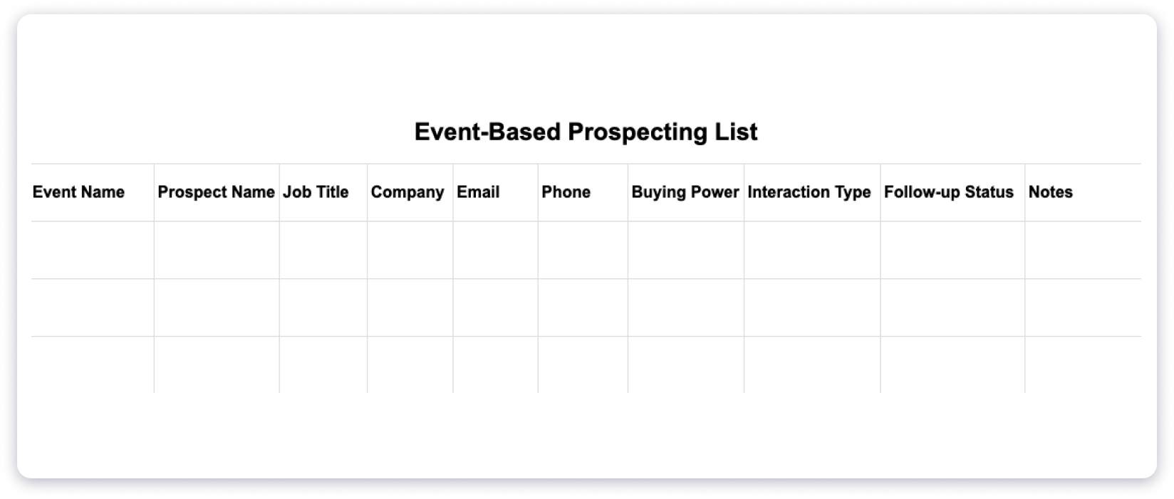event based prospecting list template