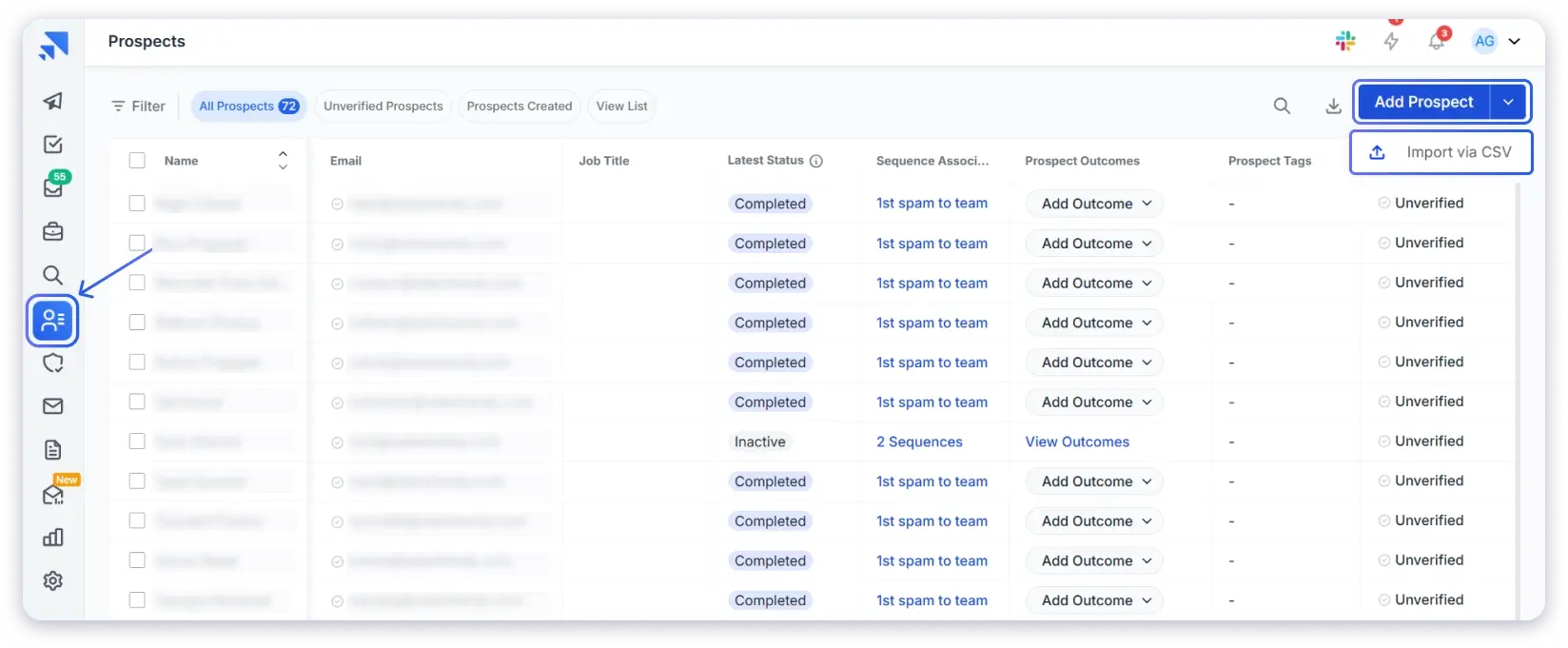 Add prospects-Recipients