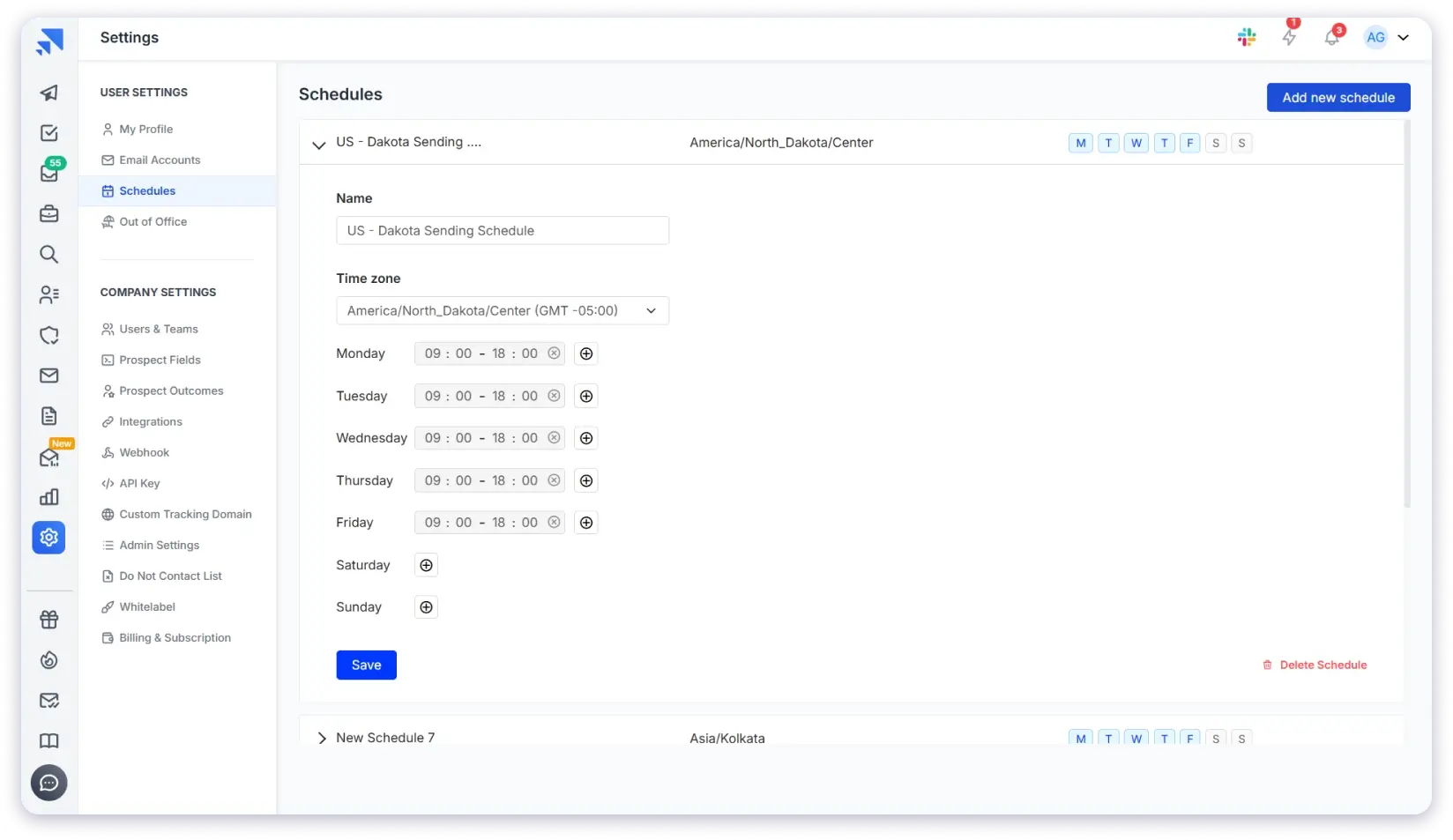 Schedule of sending emails
