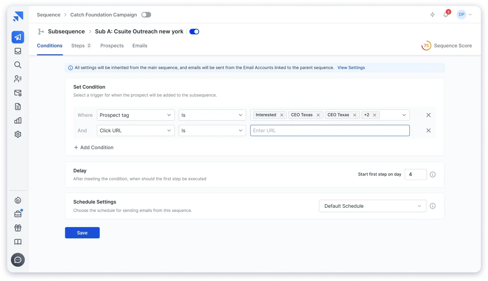 Condition Based Sequence in Saleshandy
