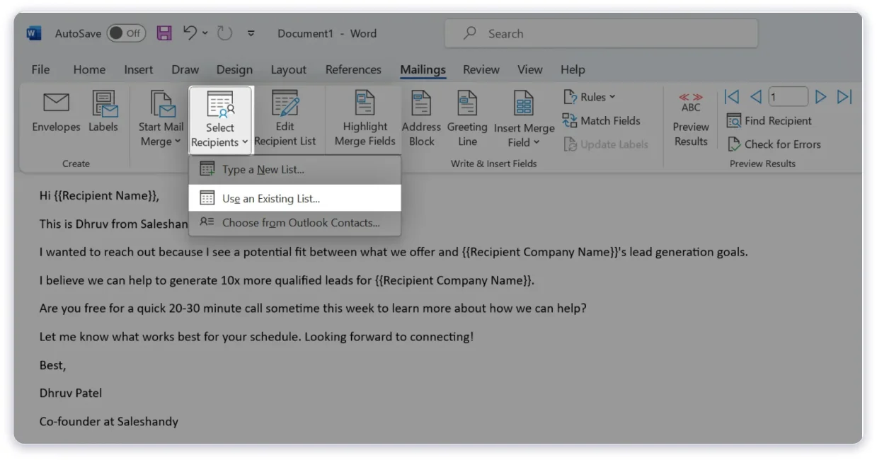 Send Bulk Emails with Outlook Step 6