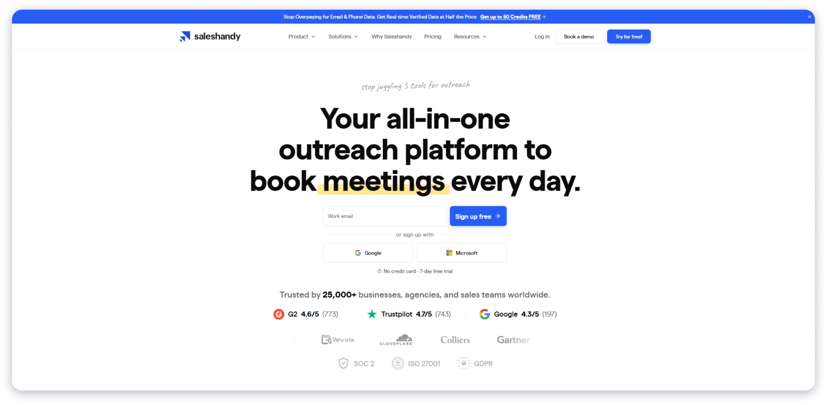 saleshandy home page

