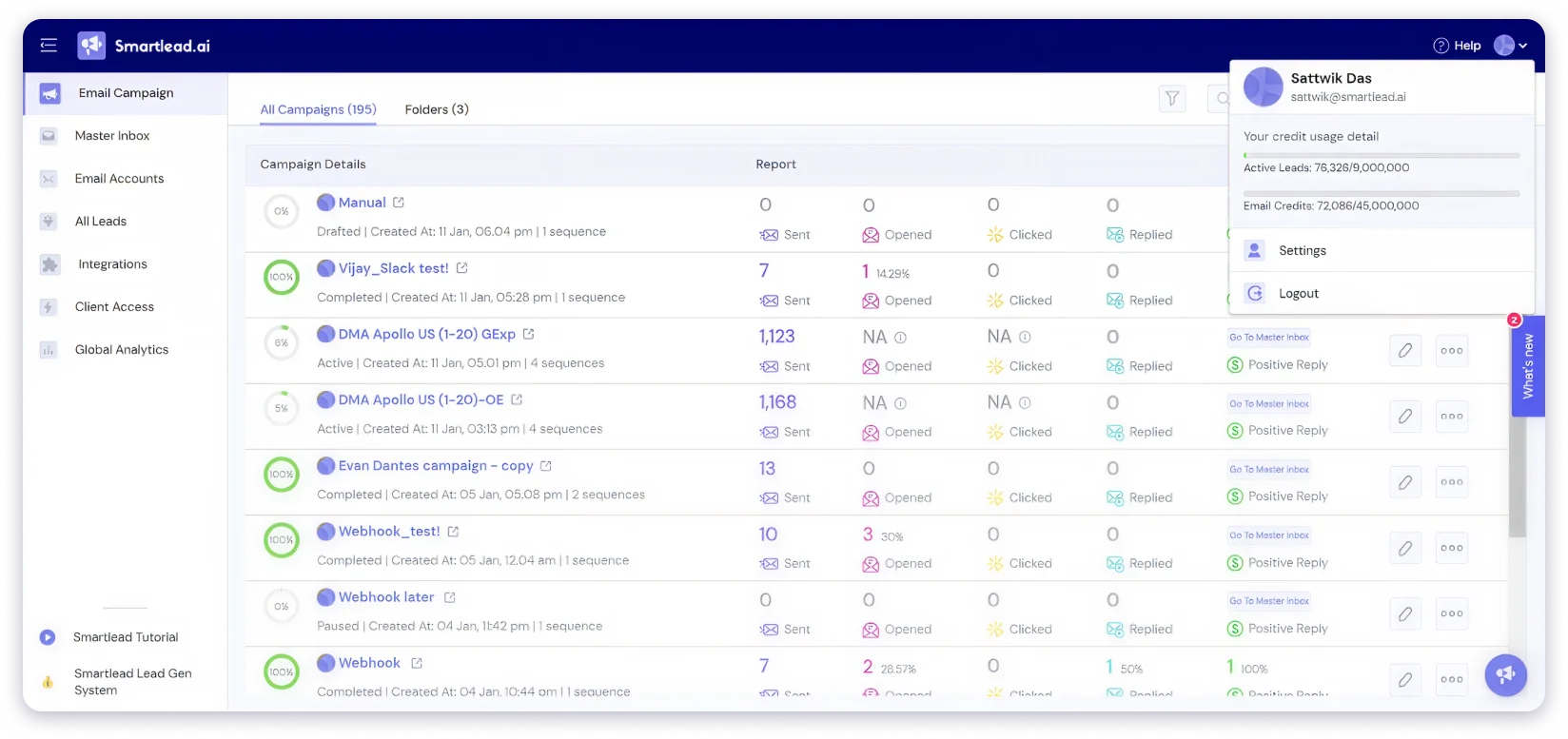 Smartlead dashboard