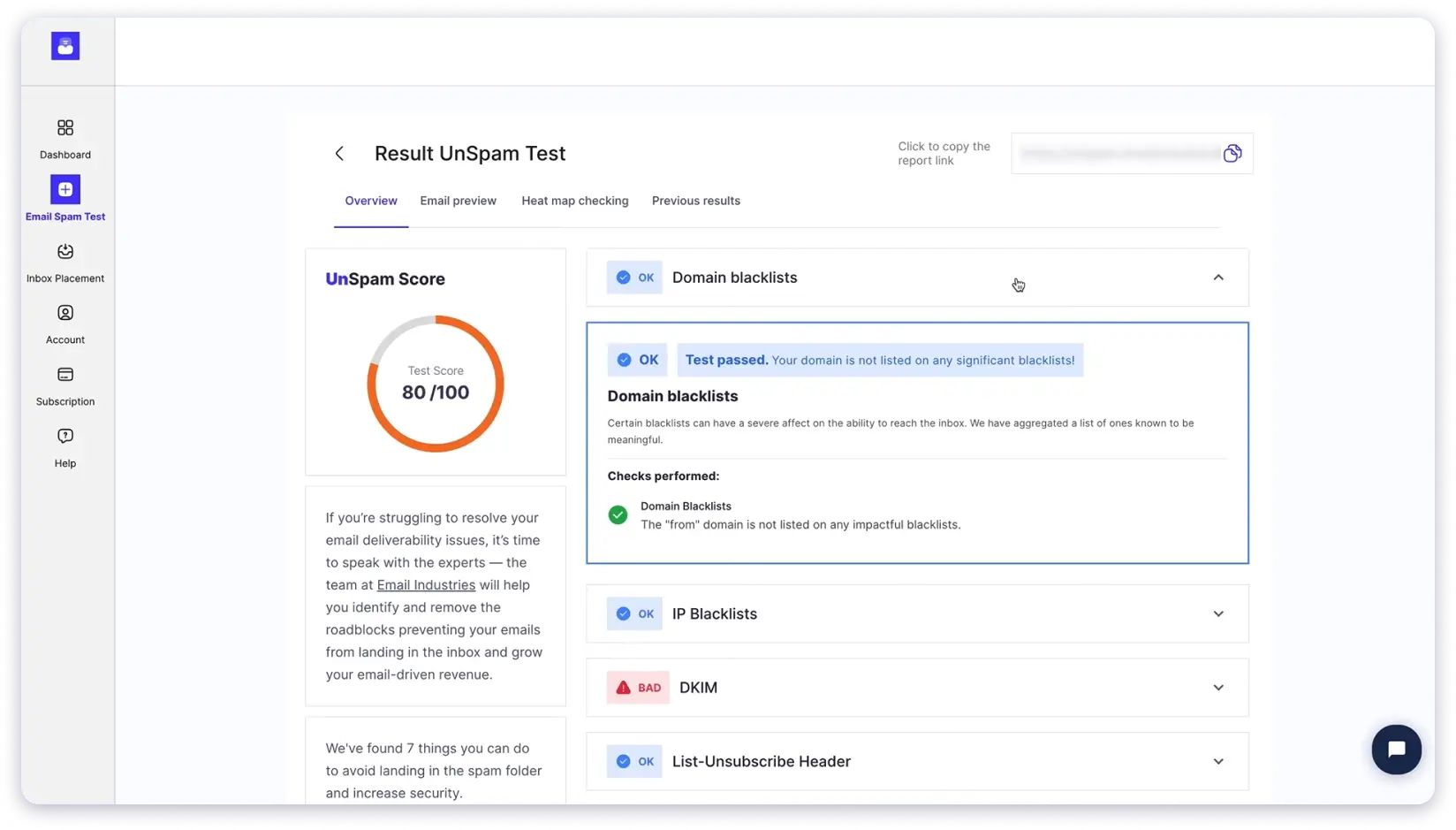 Unspam Dashboard with Deliverability Insights