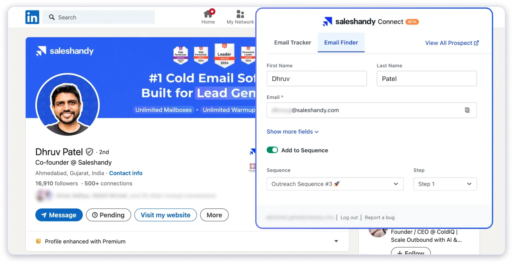 Saleshandy Email Finder Feature