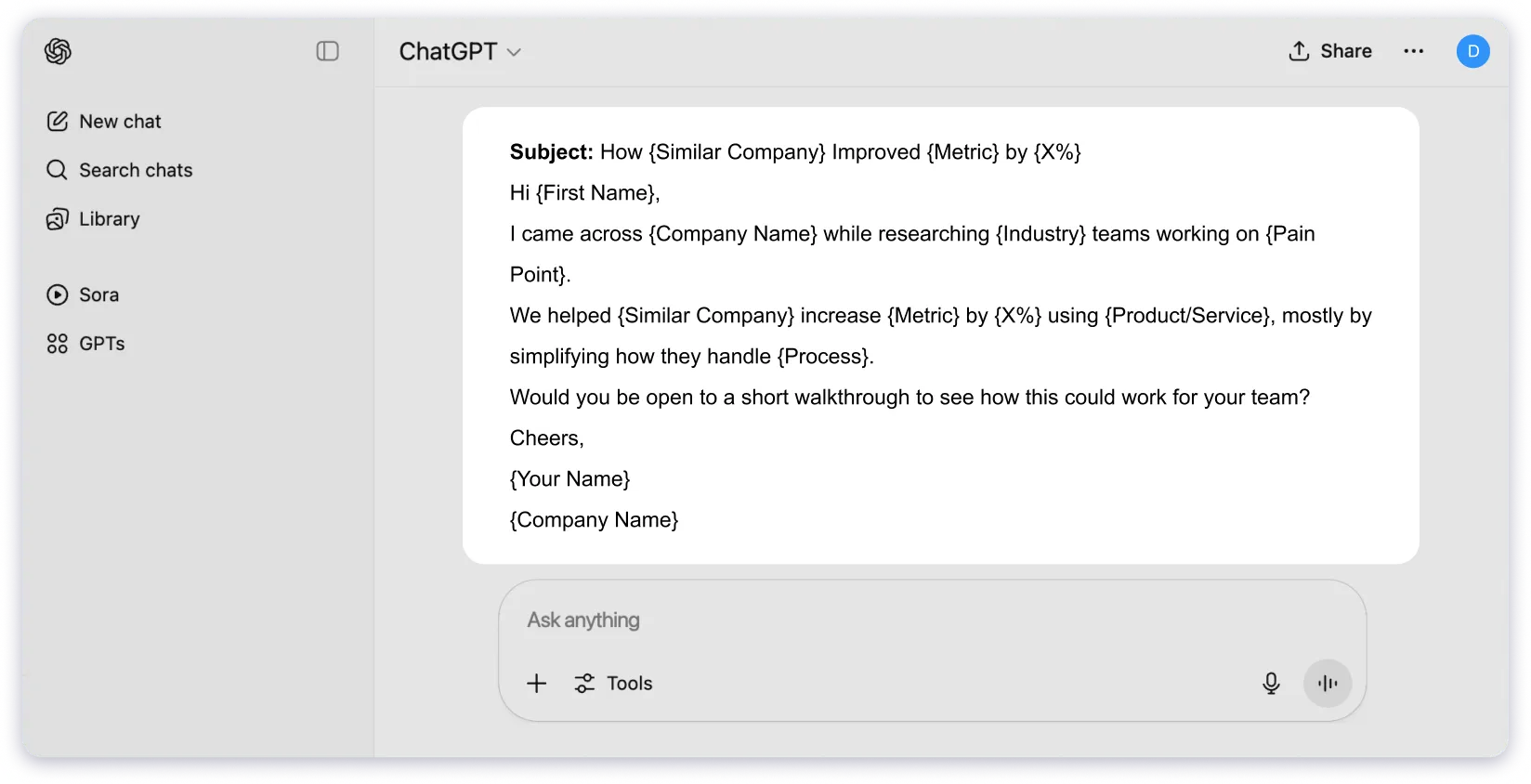 ChatGPT Cold Email Prompt For Sales leads.