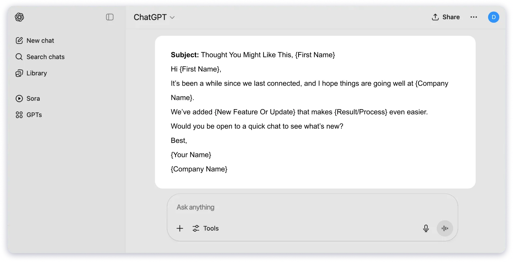 ChatGPT Cold Email Prompt For Re-Engagement with disconnected leads.